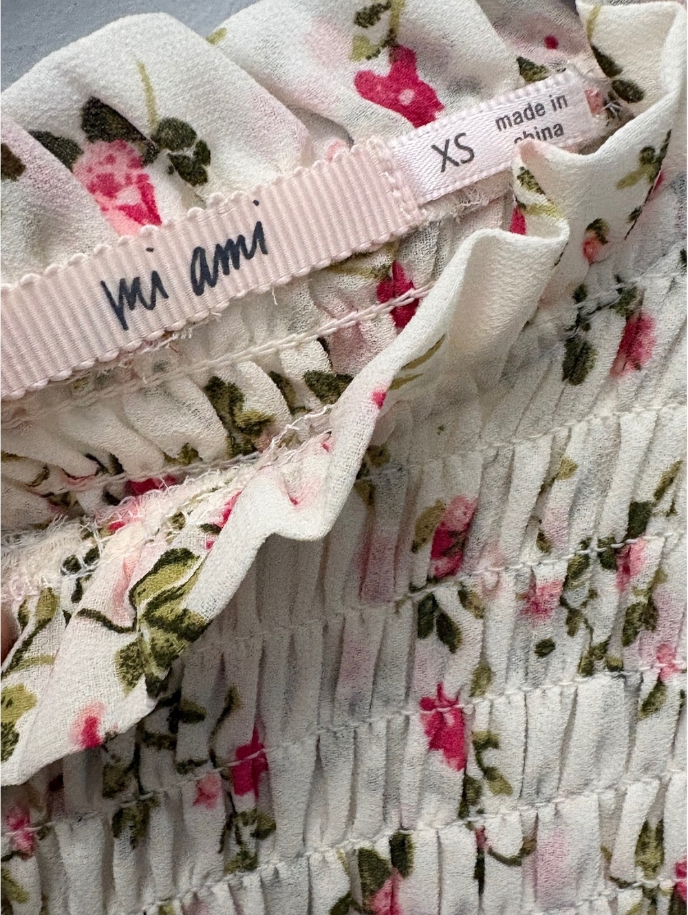 Mi Ami Cottagecore Floral All-Over Smocked Ruffle Top Ivory Pink XS - Picture 2 of 6